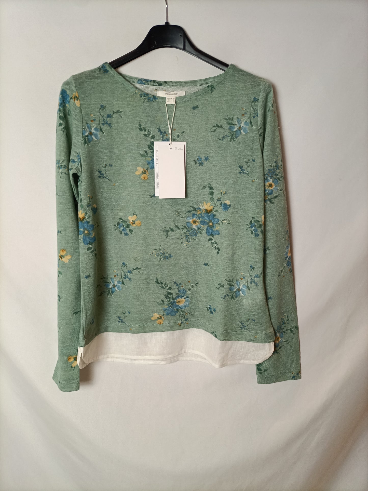 SPRINGFIELS. Camiseta verde flores T.xs