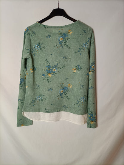 SPRINGFIELS. Camiseta verde flores T.xs