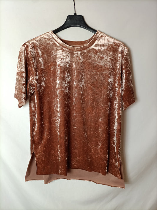 BERSHKA. Camiseta terciopelo rosa T.xs