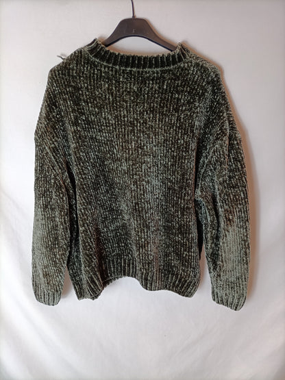 PULL&BEAR. Jersey verde aterciopelado T.s