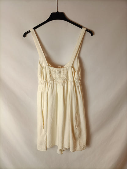 ZARA. Mono efecto vestido blanco roto. T XS