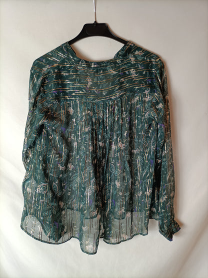 INTROPIA. Blusa verde hilos T.s