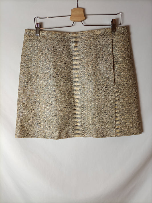 JOE FRESH. Falda beige animal print T.10 (44)