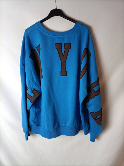 PULL&BEAR. Sudadera azul oversized. T L