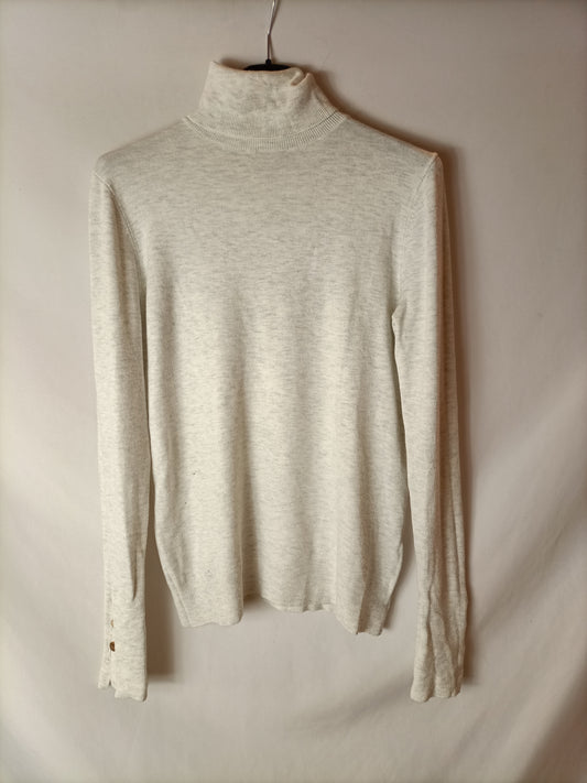 ZARA. Jersey cuello vuelto gris claro jaspeado. T M (tara)