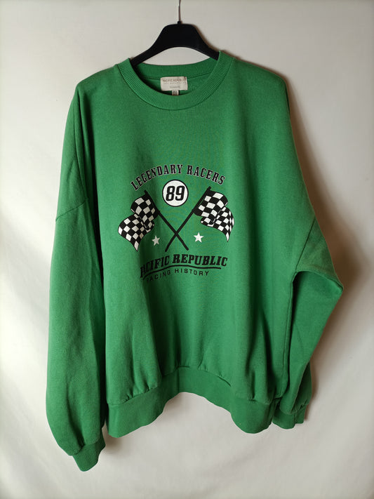 PULL&BEAR. Sudadera verde oversized. T M