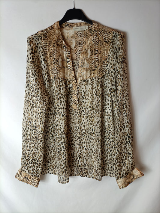 SEE U SOON. Blusa semitransparente animal print. T 2 (s/m)