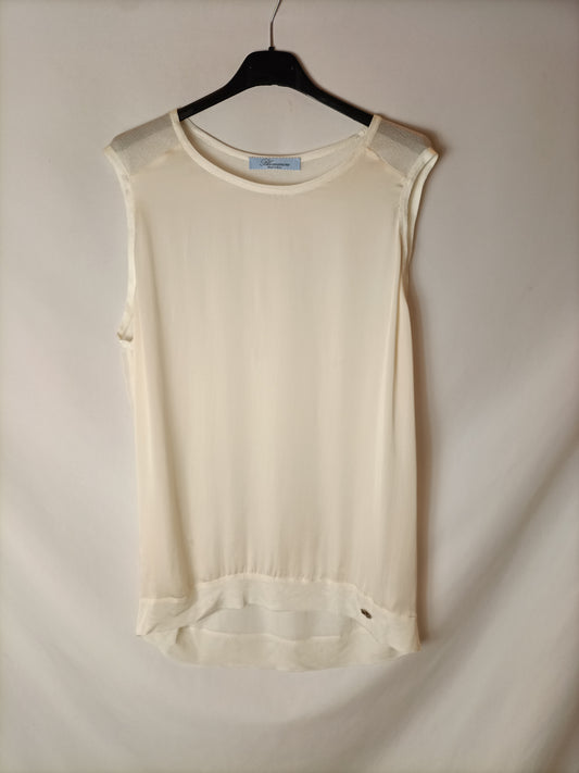 BLUMARINE. Top beige doble textura T.38