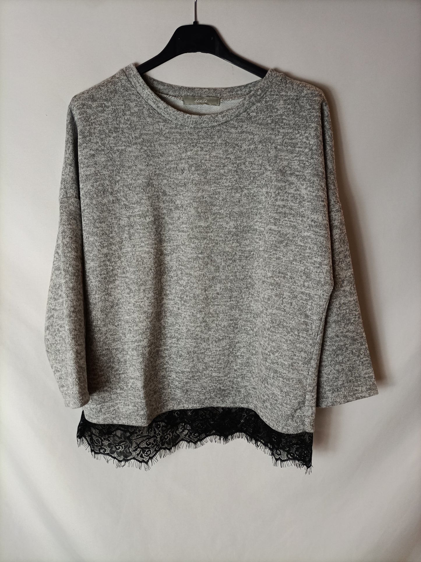 SENSE. Jersey gris encaje T.u(s)