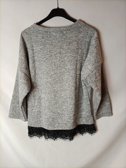 SENSE. Jersey gris encaje T.u(s)