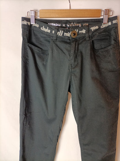 DESIGUAL. Pantalón negro cintura bordada T.28(36)