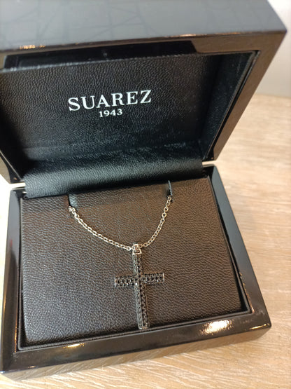 SUAREZ. Collar cruz piedras