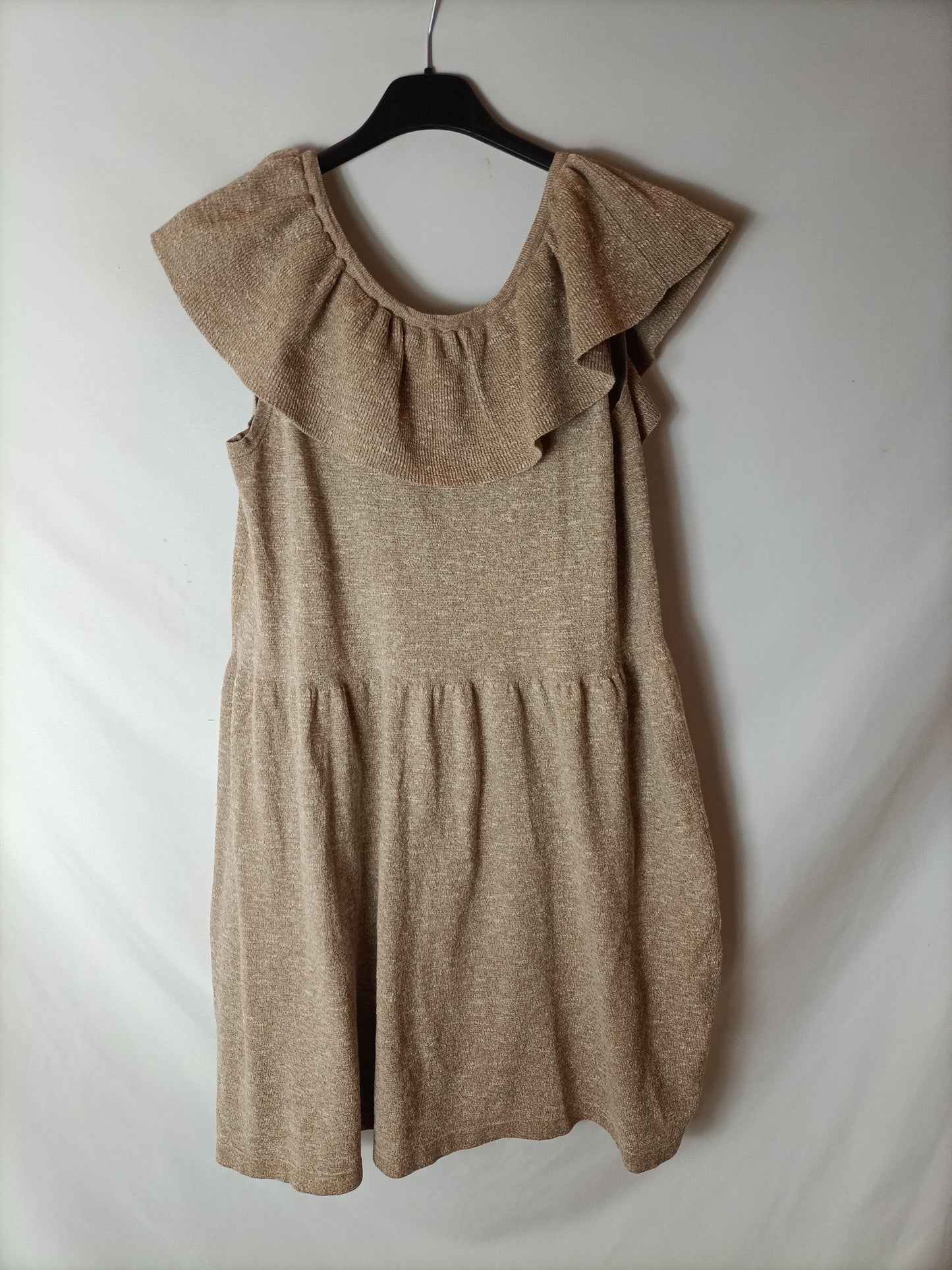 ZARA. Vestido jaspeado volante T13/14(xxs)