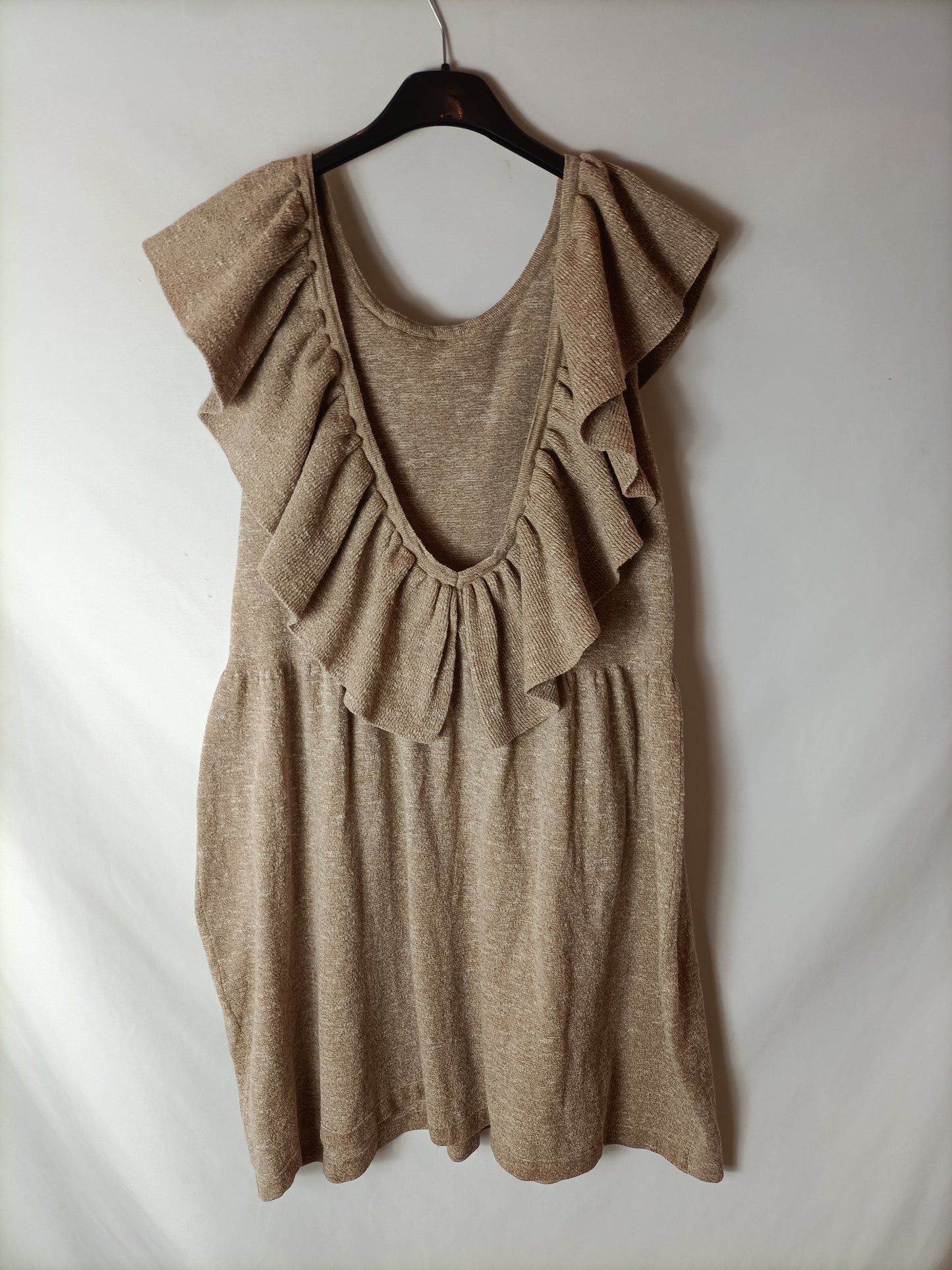 ZARA. Vestido jaspeado volante T13/14(xxs)