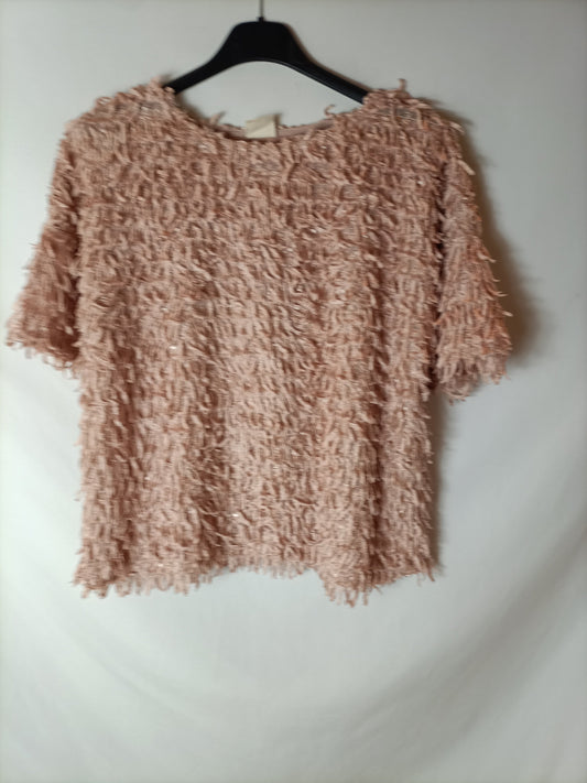 ZARA KIDS. Top rosa flecos T.13/14(xxs)