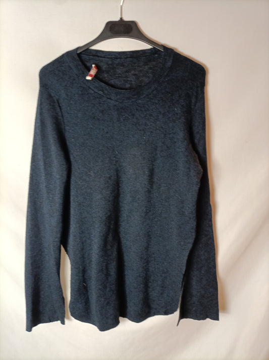 PULL&BEAR. Jersey negro y azul jaspeado aperturas. T S