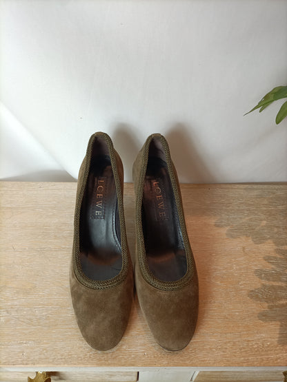 LOEWE. Tacones doble textura piel marrones. T 37