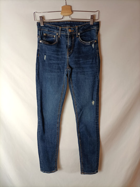 ZARA. Pantalón pitillo denim oscuro T.36