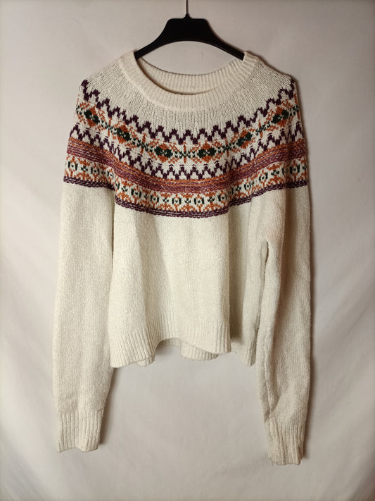 PULL&BEAR. Jersey blanco  dibujo T.m