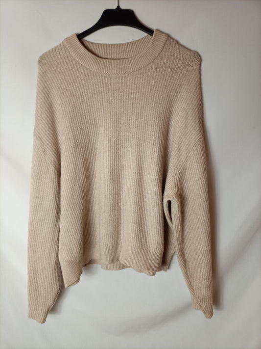 PULL&BEAR. Jersey beige canalé T.s