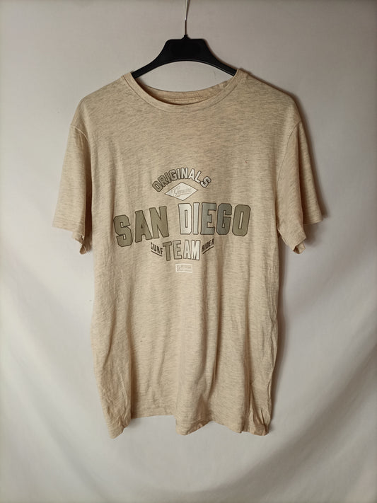 PRIMARK. Camiseta beige jaspeada T.m