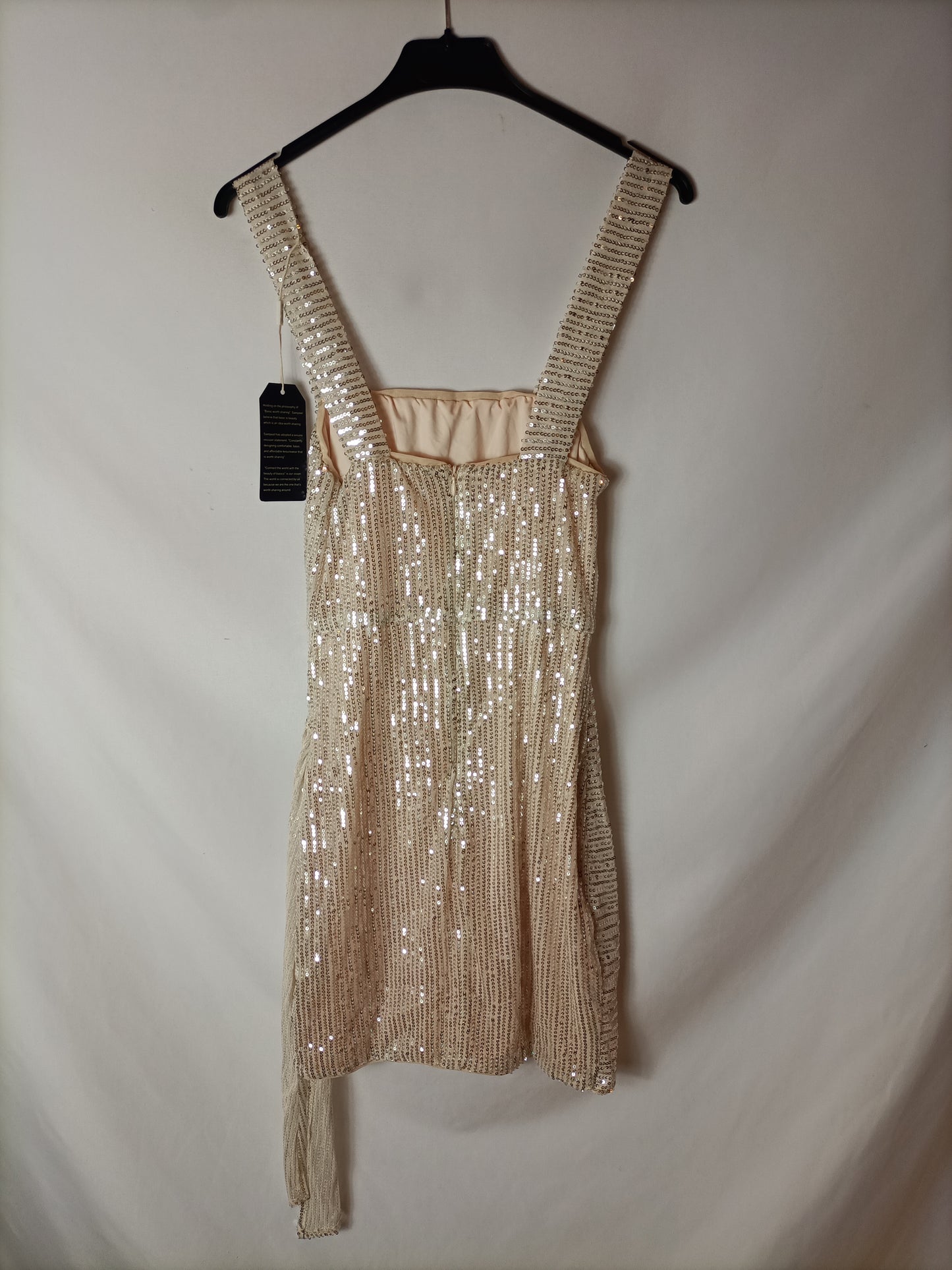 SAMPEEL. Vestido beige lentejuelas T.s