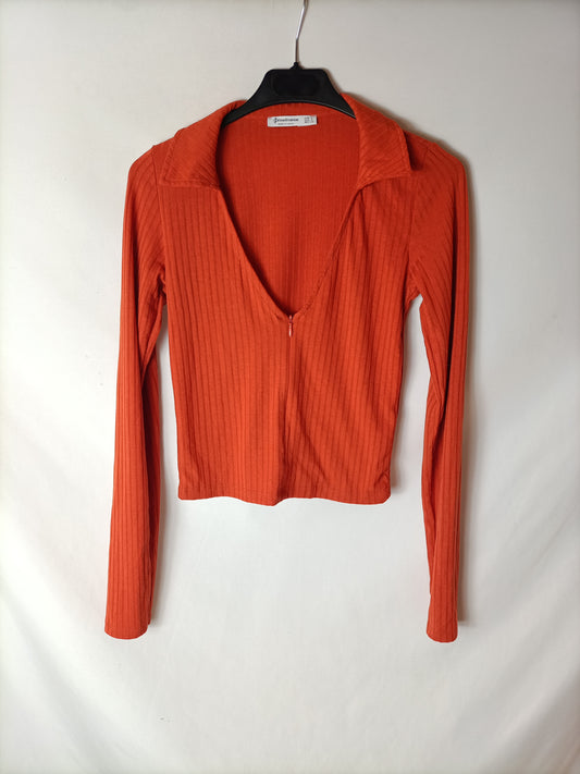 STRADIVARIUS. Top  naranja canalé T.s