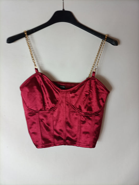 SHEIN. croptop satinado burdeos T.s