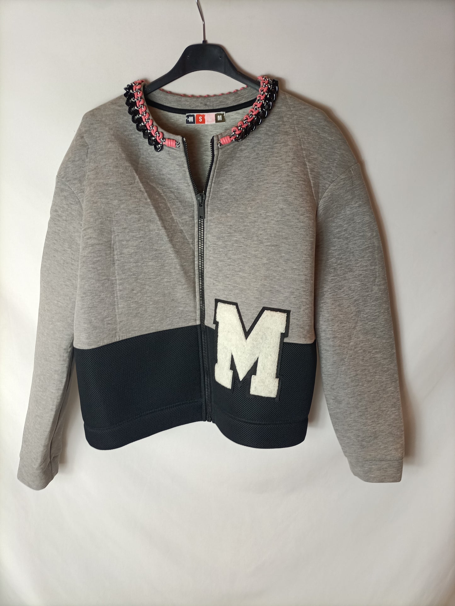 MSGM. Chaqueta bicolor texturas detalle cuello. T 42 (38)