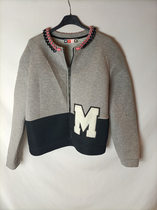 MSGM. Chaqueta bicolor texturas detalle cuello. T 42