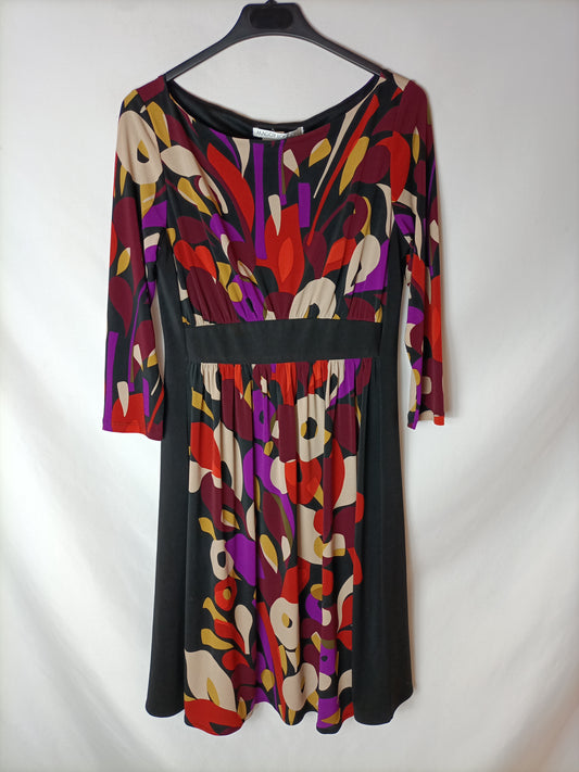 MAGGY LONDON. Vestido negro estampado. T 6 (s/m)