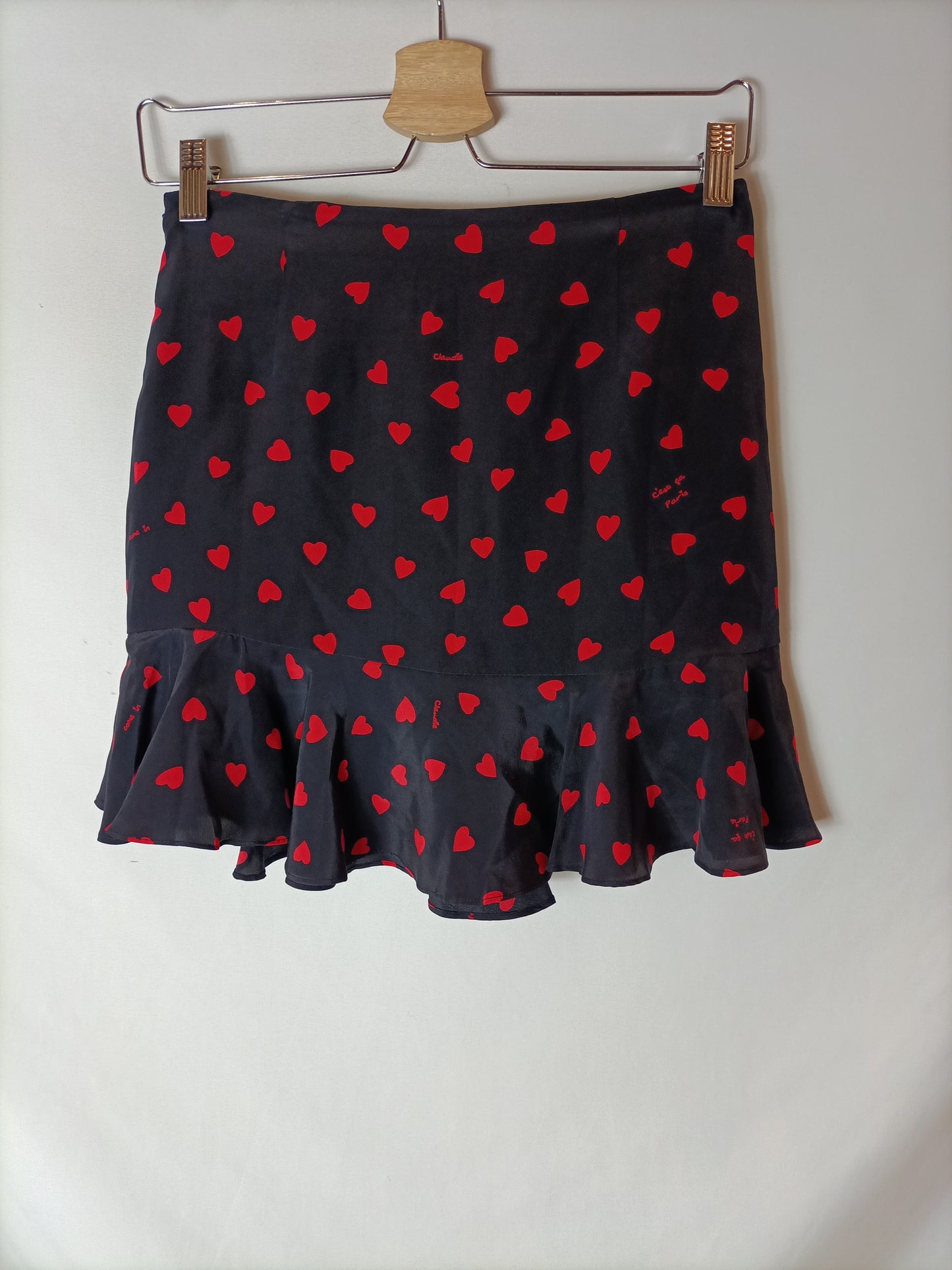 CLAUDIE PIERLOT. Falda negra corazones. T 0 (34)