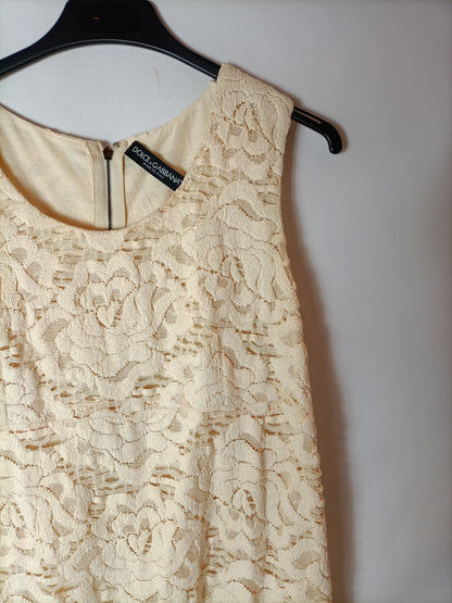 DOLCE&GABBANA. Vestido beige encaje algodón. T 38