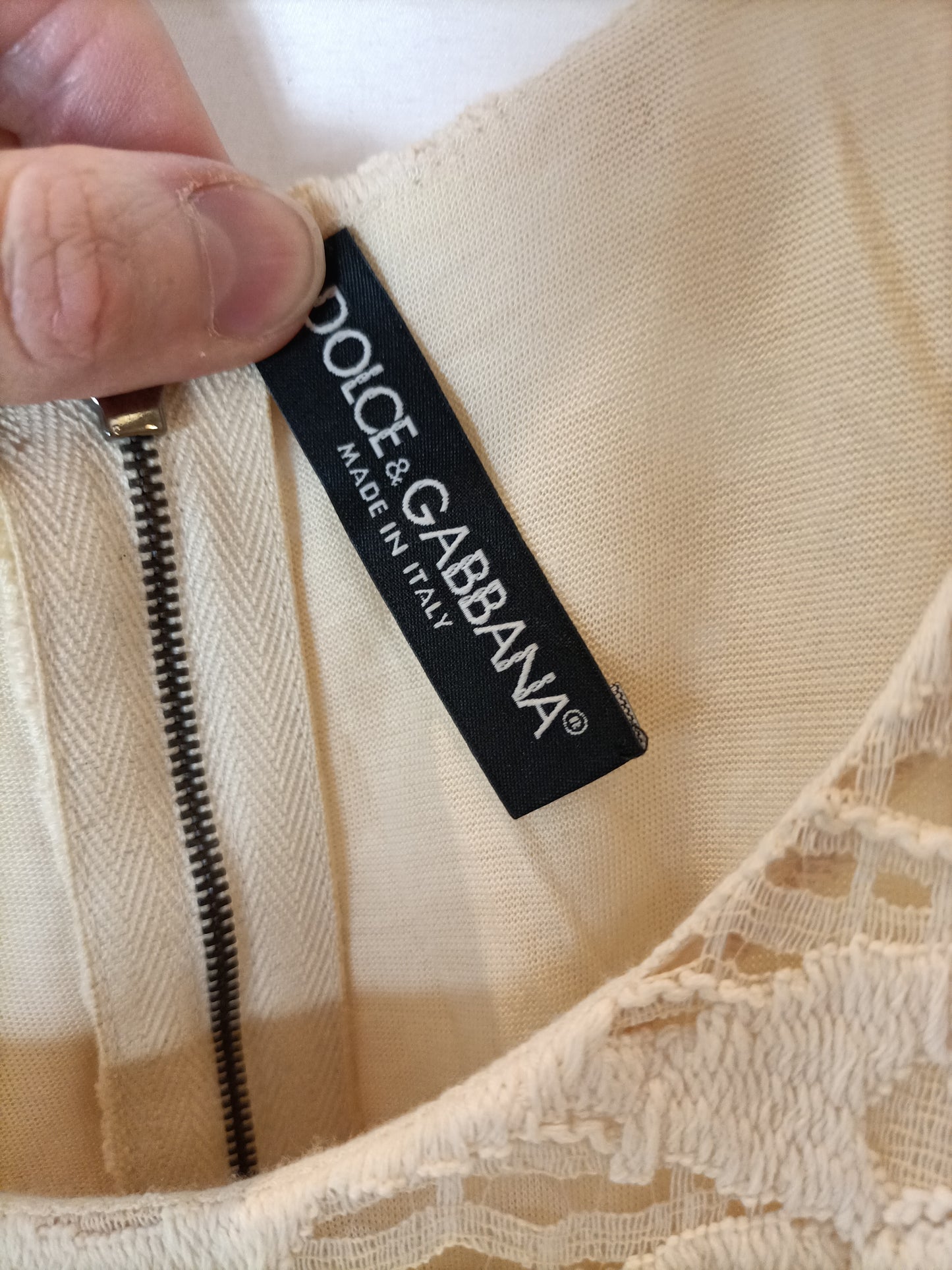 DOLCE&GABBANA. Vestido beige encaje algodón. T 38