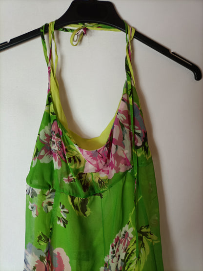 D&G. Vestido gasa verde estampado. T 38