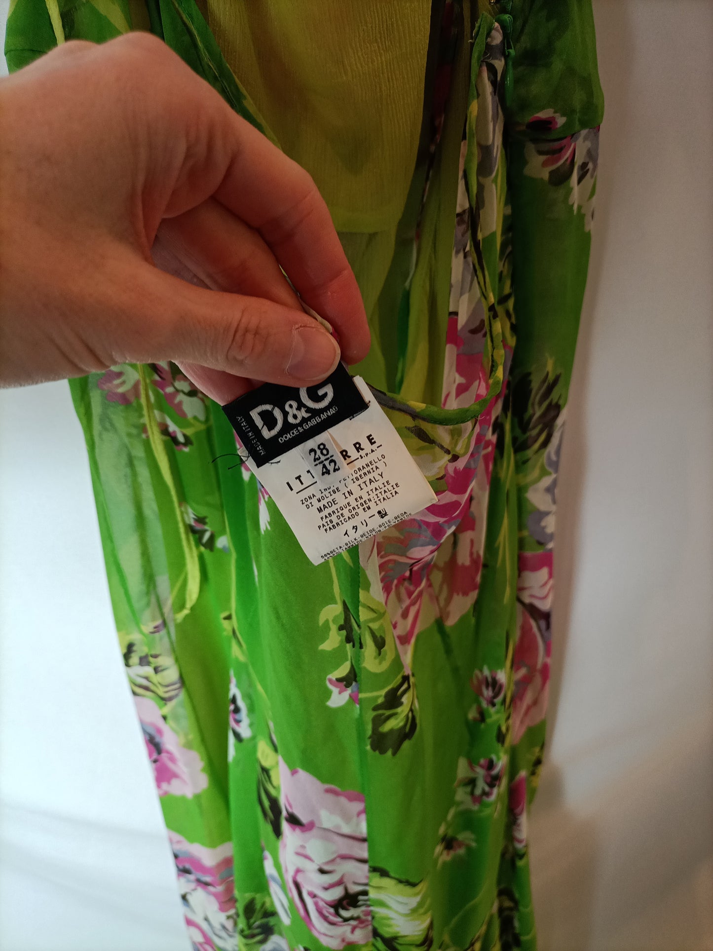 D&G. Vestido gasa verde estampado. T 38