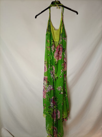 D&G. Vestido gasa verde estampado. T 38