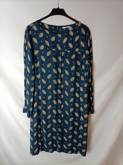 BIMBA Y LOLA. Vestido azul estampado. T L (tara)