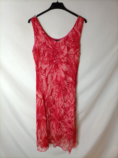 KHARISMA. Vestido rojo estampado lentejuelas. T 42 (S)