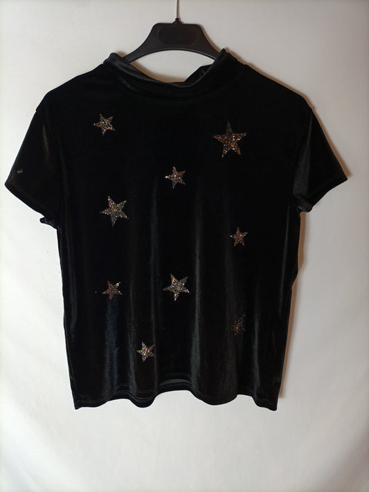 ZARA. Top terciopelo negro estrellas. T 13-14 años (XS)