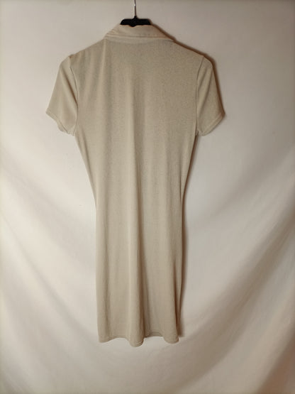 H&M. Vestido beige acanalado. T S