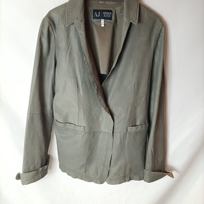 ARMANI JEANS. Chaqueta piel gris. T 38/40