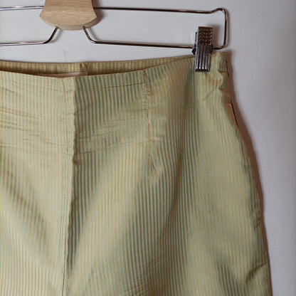 GUY LAROCHE. Pantalones dorados rayas verde agua. T 38