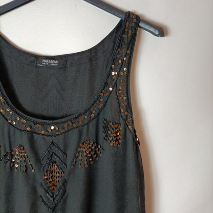 PULL&BEAR. Vestido negro lentejuelas T.s