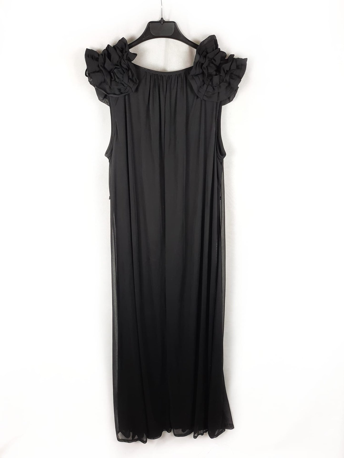 H&M. Vestido negro flores hombros  T.m