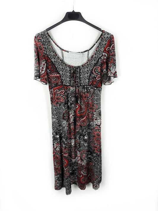 EASY WEAR. Vestido estampado rojos y negros T.36