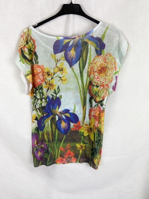 EXPRESS. Camiseta corta blanca estampado flores T.xs