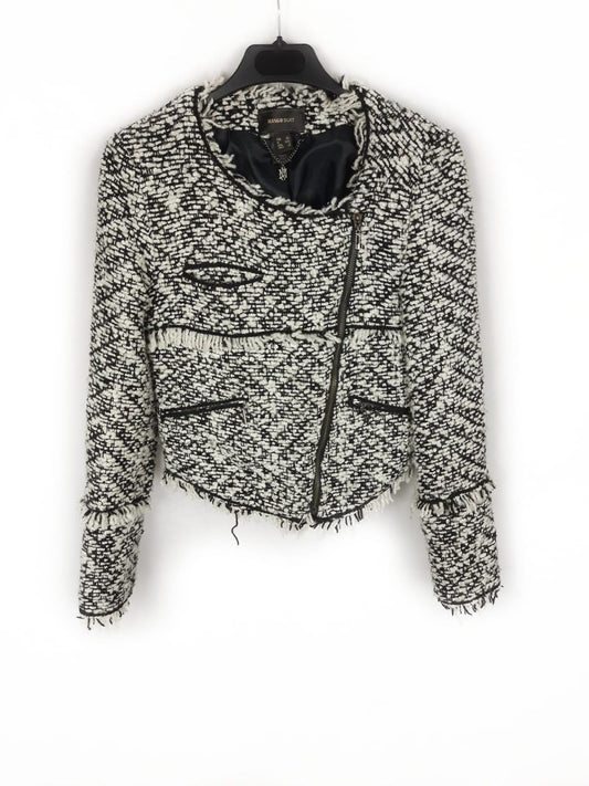 MANGO.Cahqueta tweed blanca y negra gordita T.xs