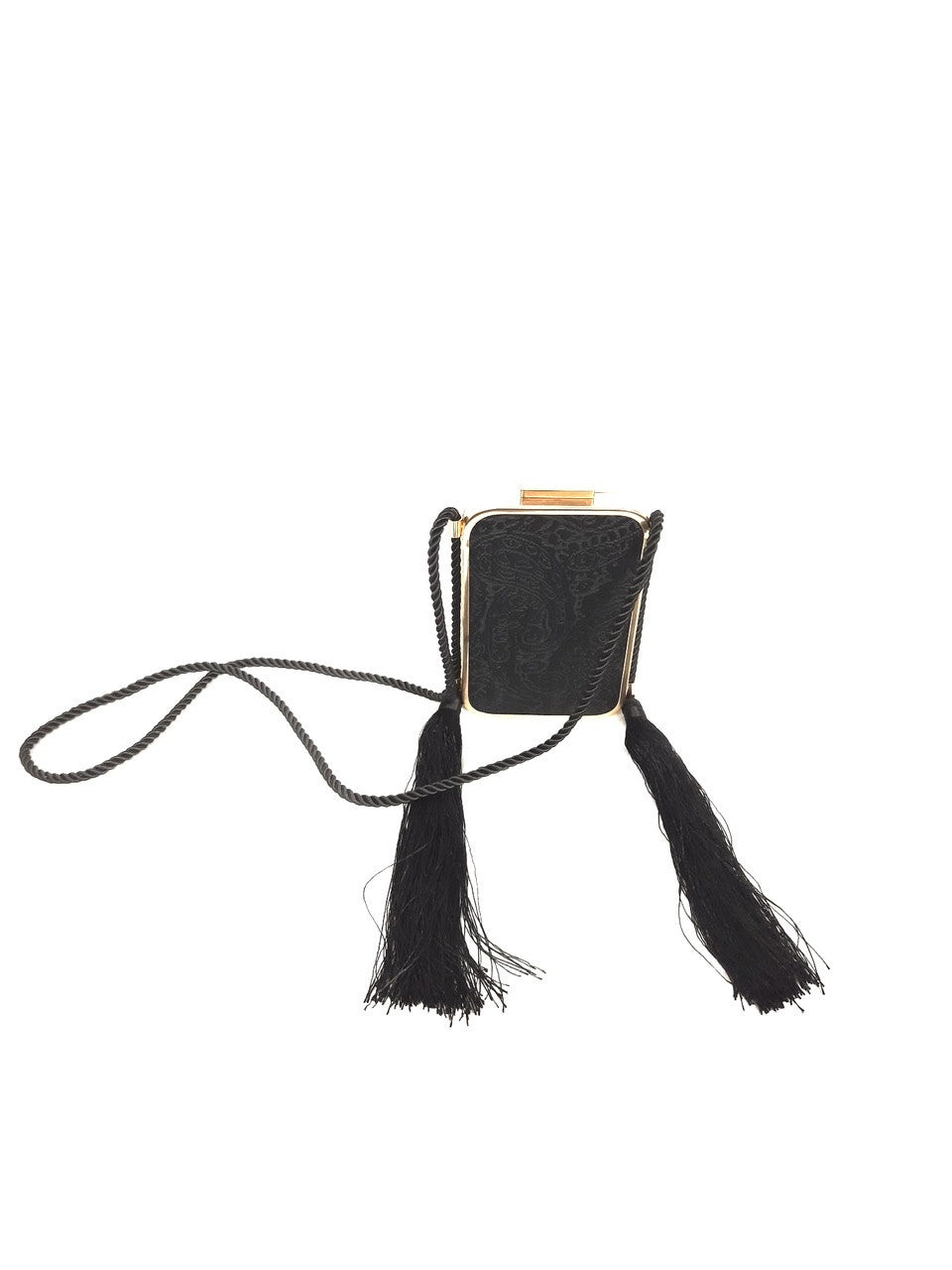 PARFOIS.Bolso mini rectangular negro borlas