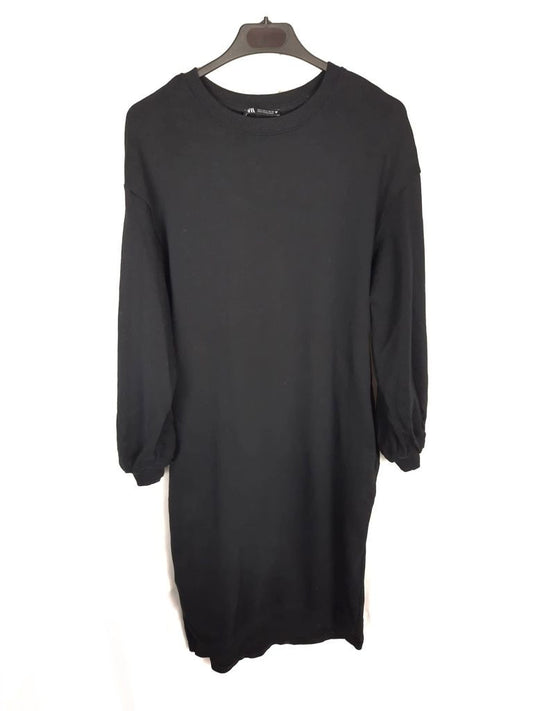 ZARA.Vestido tejido sudadera fino negro T.s